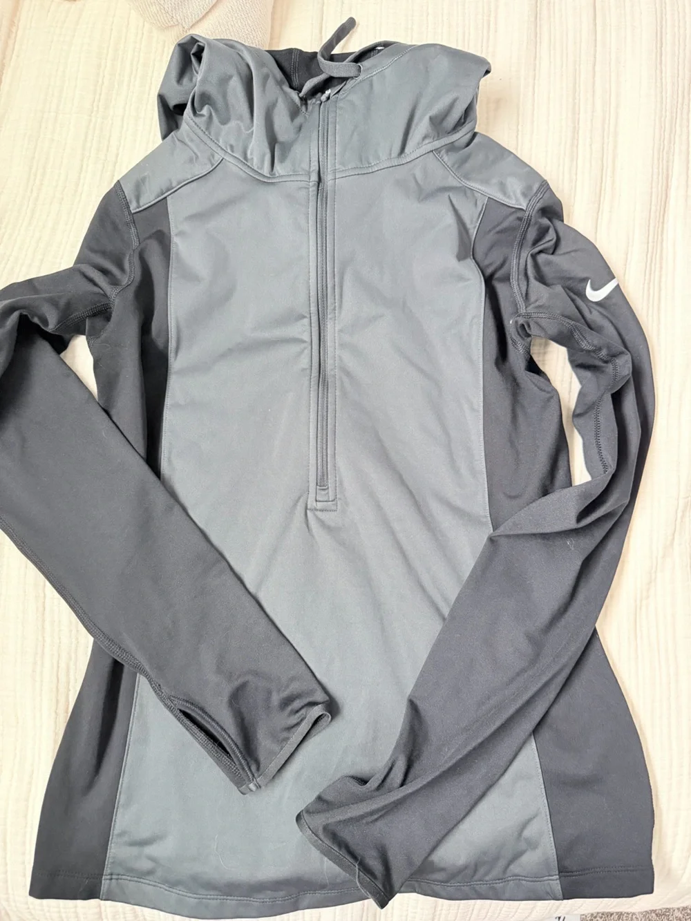 Nike Women's Gray and Black Performance Half-Zip Hoodie